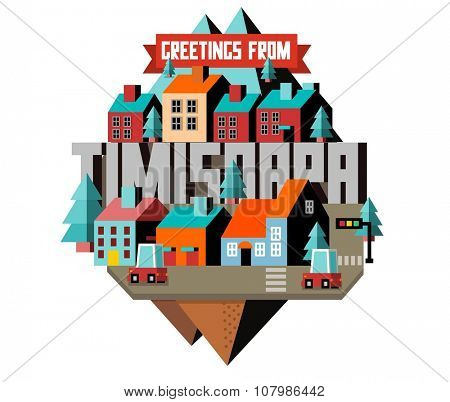 Timisoara beautiful city in europe. vector cartoon illustration