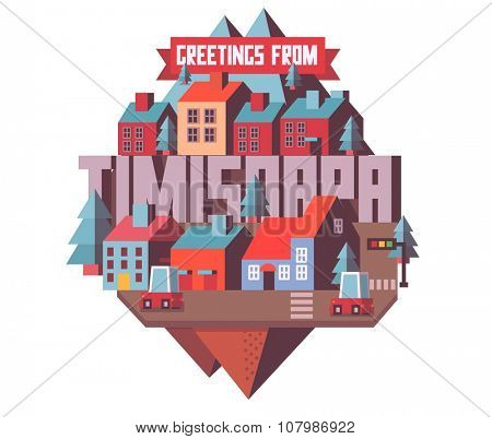 Timisoara beautiful city in europe. vector cartoon illustration
