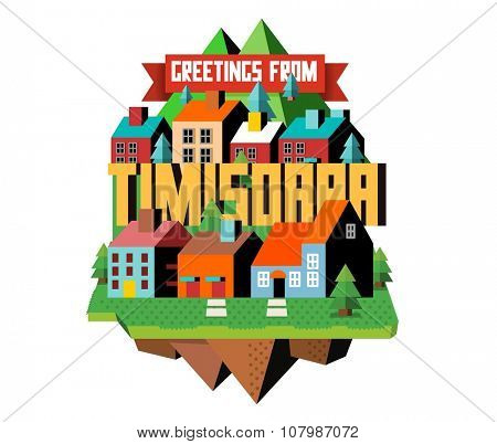 Timisoara beautiful city in europe. vector cartoon illustration