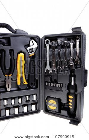 toolbox set of tools include hammer wrench bit driver pliers hex key bush level hex key