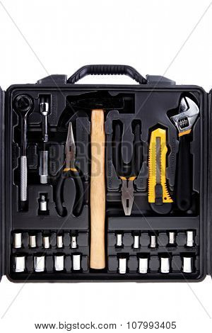 toolbox set of tools include hammer wrench bit driver pliers hex key bush level hex key