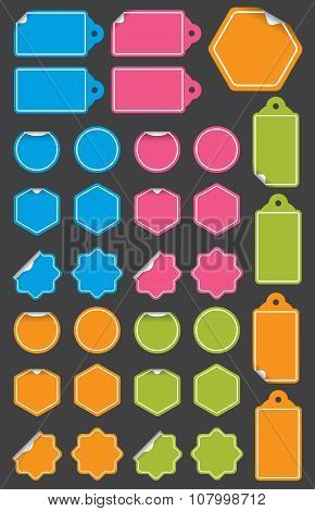 Set of vector labels with peeled back corner.