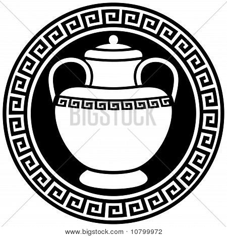 Antica anfora greca nel telaio con meandri.