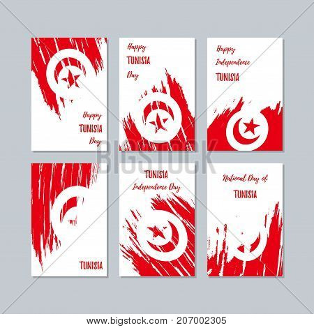 Tunisia Patriotic Cards For National Day. Expressive Brush Stroke In National Flag Colors On White C