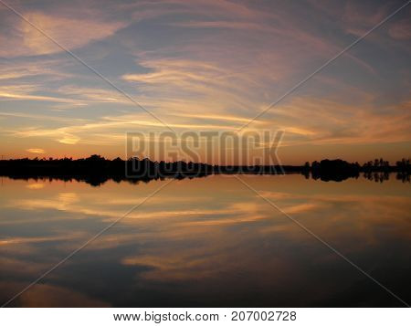 Sunset on a river, Canada in North America.