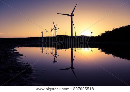 Wind turbines at a wind farm, Crete, Greece