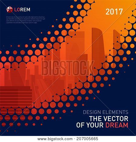 Design element for corporate graphic layout. Modern abstract geometry background template design whith colored cityscape vector illustration for investment, business, real estate, construction.