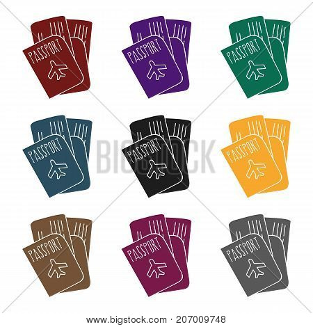 Passport icon in black design isolated on white background. Family holiday symbol stock vector illustration.