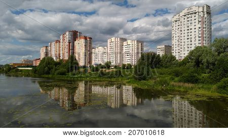 New residential district on the bank of the river Pekhorka. Balashikha, Moscow region, Russia