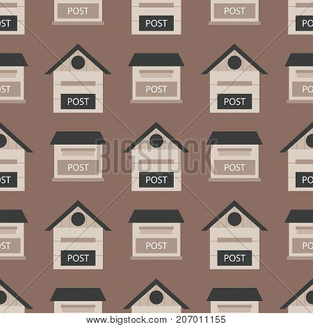 Beautiful rural curbside seamless pattern mailboxes with semaphore flag postbox vector illustration. Traditional communication empty postage post mail box. Letter message service correspondence.