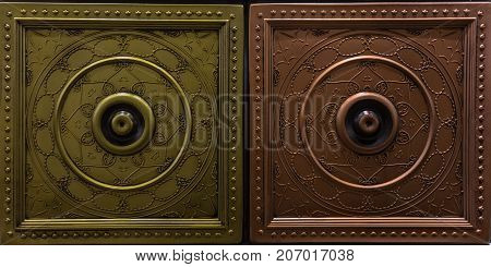 amazing detailed closeup view of dark brown bronze, cooper color interior decorative ceiling tiles luxury background