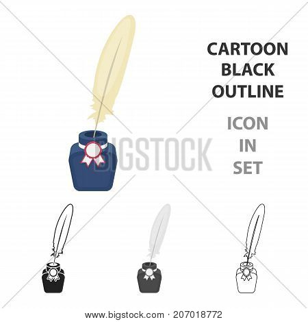 Quill in inkwell icon in cartoon style isolated on white background. Patriot day symbol stock vector illustration.