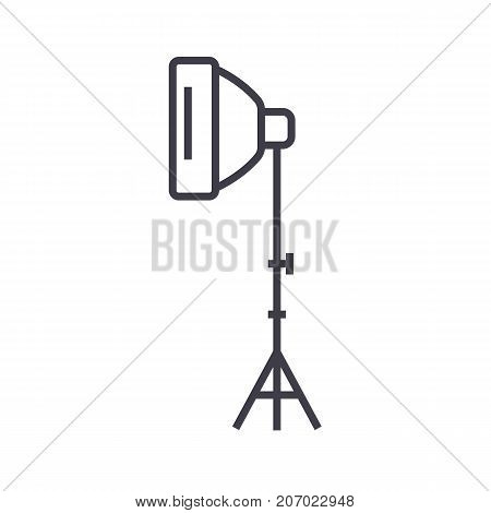 photo light with stand tripod vector line icon, sign, illustration on white background, editable strokes