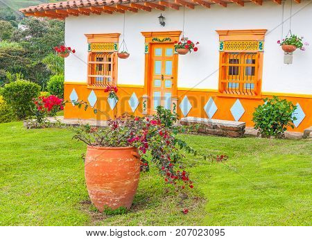 Jerico, Colombia. This image shows the typical architecture of houses in Antioquia. Picture taken on 01.05.2017