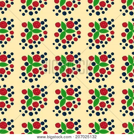Raspberry seamless pattern fresh berry red ripe background vegetarian ingredient summer dessert vector illustration. Nature vitamin healthy raw tasty sweet freshness juicy food.