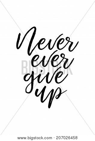 Hand drawn lettering. Ink illustration. Modern brush calligraphy. Isolated on white background. Never ever give up.