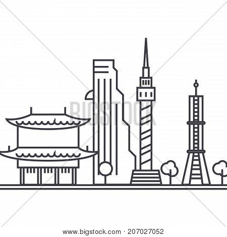 seoul, south corea vector line icon, sign, illustration on white background, editable strokes