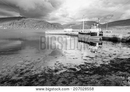 Sunset And Boat On Loch Fyfe At Inveraray, Scotland