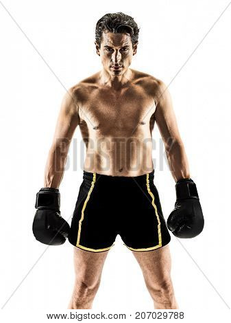 one caucasian Muay Thai kickboxing kickboxer thai boxing man isolated on white background