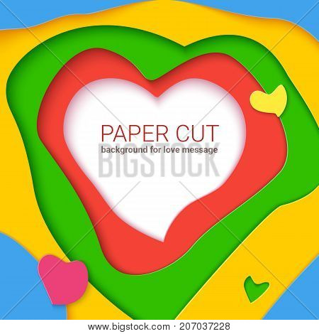Color templates with paper cut shapes, modern abstract design. Realistic multi layers, carving of paper. Papercut shapes with shadow. Vector 3D Illustration for romantic cards, postr, or banners