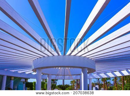 Sharm El Sheikh, Egypt - September 26, 2017: The main entrance and flowers at Monter Carlo Sharm Resort and SPA at Sharm El Sheikh, Egypt on September 26, 2017