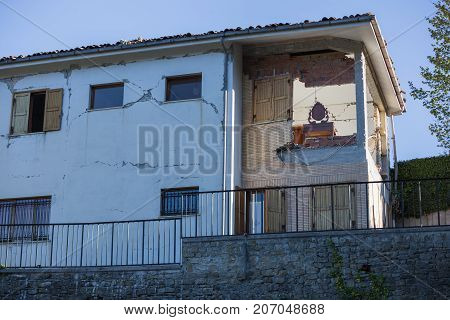 Amatrice Lazio Italy 24 August 2016. Earthquake Center Of Italy With Magnitude 6.5 Scale Of Richter 