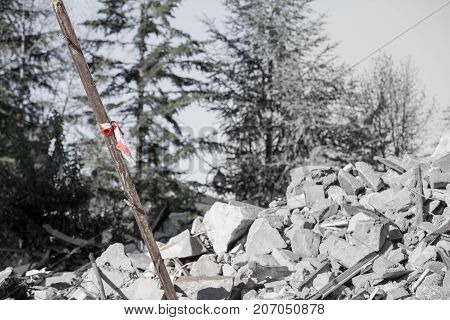 Amatrice Lazio Italy 24 August 2016. Earthquake Center Of Italy With Magnitude 6.5 Scale Of Richter 