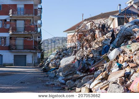 Amatrice Lazio Italy 24 August 2016. Earthquake Center Of Italy With Magnitude 6.5 Scale Of Richter 