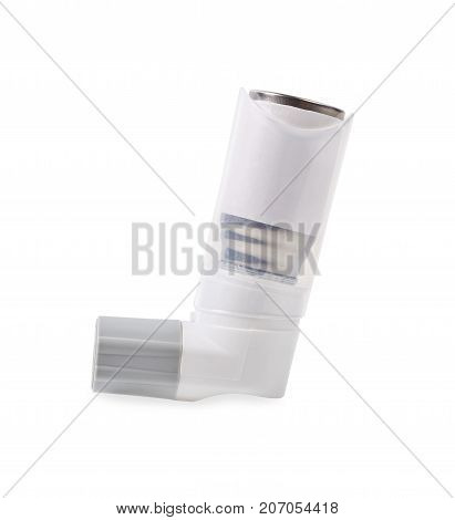 Asthma inhaler isolated on a white background. Save clipping path.