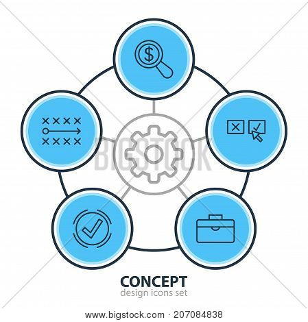 Editable Pack Of Tactics, Recision, Portfolio And Other Elements.  Vector Illustration Of 5 Management Icons.