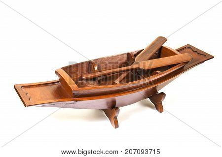 Thai wooden model boat on white background