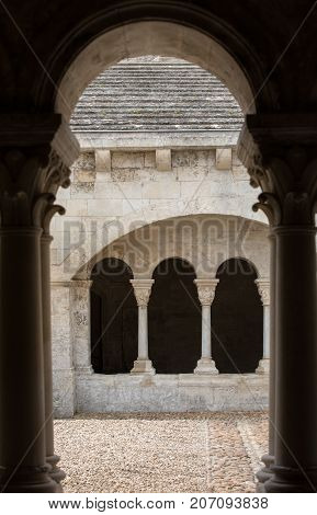 MONTMAJOUR FRANCE - JUNE 26 2017: Cloisters in the Abbey of St. Peter in Montmajour near Arles France