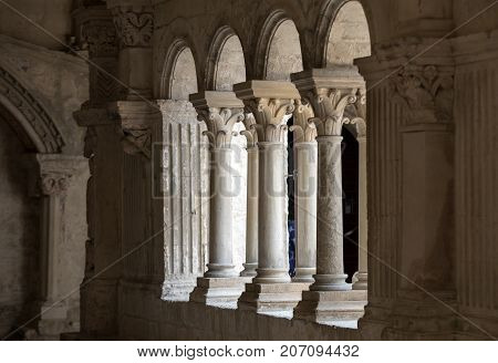 MONTMAJOUR FRANCE - JUNE 26 2017: Cloisters in the Abbey of St. Peter in Montmajour near Arles France