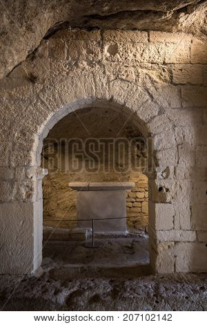 MONTMAJOUR FRANCE - JUNE 26 2017: Romanesque Chapel of St. Peter in Montmajour Abbey near Arles France
