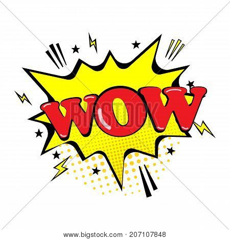 Comic speech bubble with expression text Wow! Stars and clouds. Pop Art Comics Style. isolated on background. Vector illustration. Eps 10.