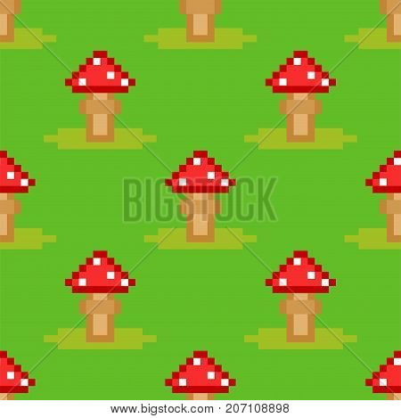 Amanita fly agaric toadstool mushrooms fungus seamless pattern design vector illustration. Harvest cooking healthy vegetarian plant forest background.