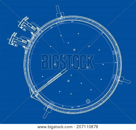 Oil storage tank. Vector rendering of 3d. Wire-frame style. The layers of visible and invisible lines are separated