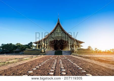 Beautiful Sirindhorn Wararam Phu Prao Temple ( Wat Phu Prao ) in clear blue sky Ubon Ratchathani province Thailand