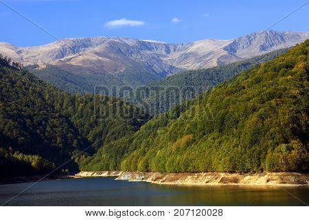 Dam lake in the Carpathians, Romania, Europe