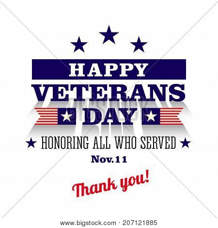 happy veterans day greeting card, white background