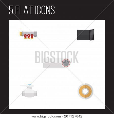 Flat Icon Pipeline Set Of Pipework, Tube, Flange And Other Vector Objects