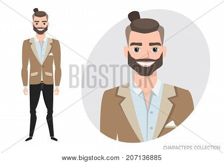 Full length portrait of Cartoon Hipster Businessman. Character for rigging and animation. Vector illustration in a flat style.