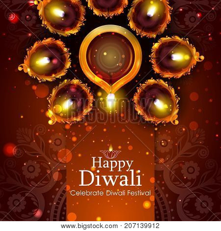 easy to edit vector illustration of decorated diya for Happy Diwali holiday background