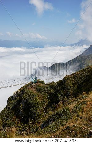 Beautiful landscape with suspension bridge in mountain