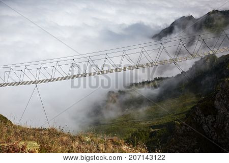 Beautiful landscape with suspension bridge in mountain