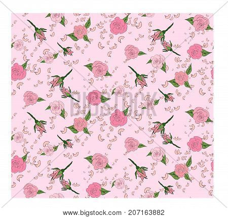 Seamless Floral Background With Bouquets Of Roses. Vintage Pattern For Wallpaper, Fabric, Digital Pa