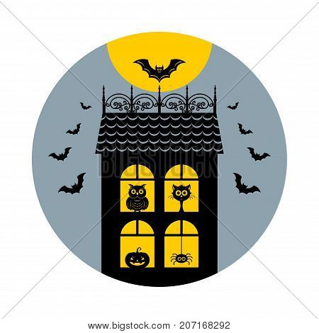Halloween, house of horrors. Icon or logo in modern line style. Vector illustration