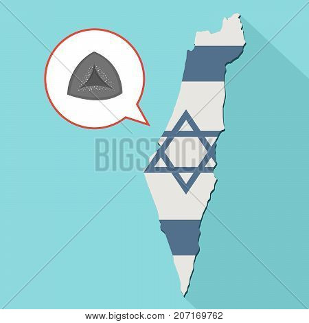 Illustration Of A Long Shadow Israel Map With Its Flag And A Comic Balloon With A Hamantash
