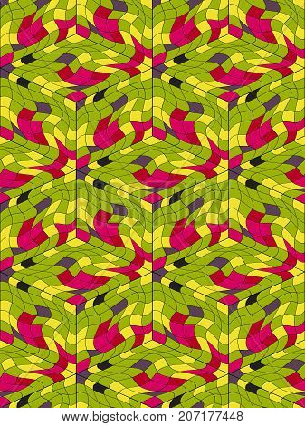 Abstract seamless pattern from many wavy elements. Hidden cubic forms. The contours of the geometric shapes.