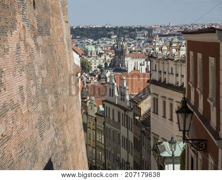 Aerial View Of Prague Old Town From The Castle Side